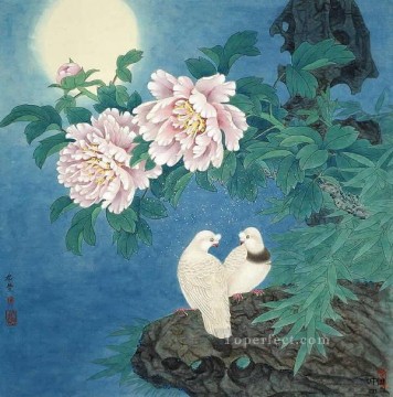 中国の伝統芸術 Painting - 月下の恋人たち 繁体字中国語